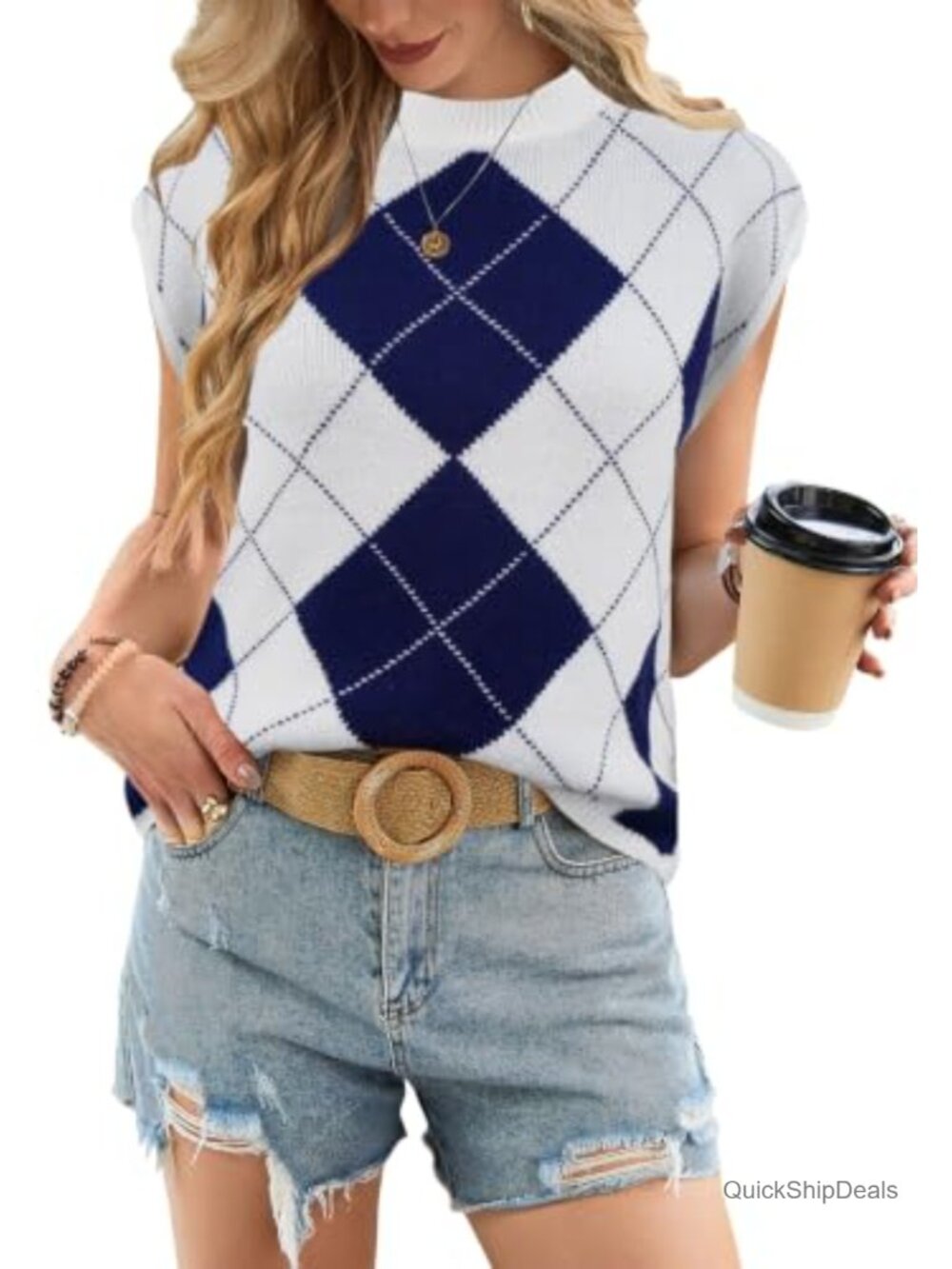Women's Lightweight Floral Cap Sleeve Mock Neck Knit Top Sweater